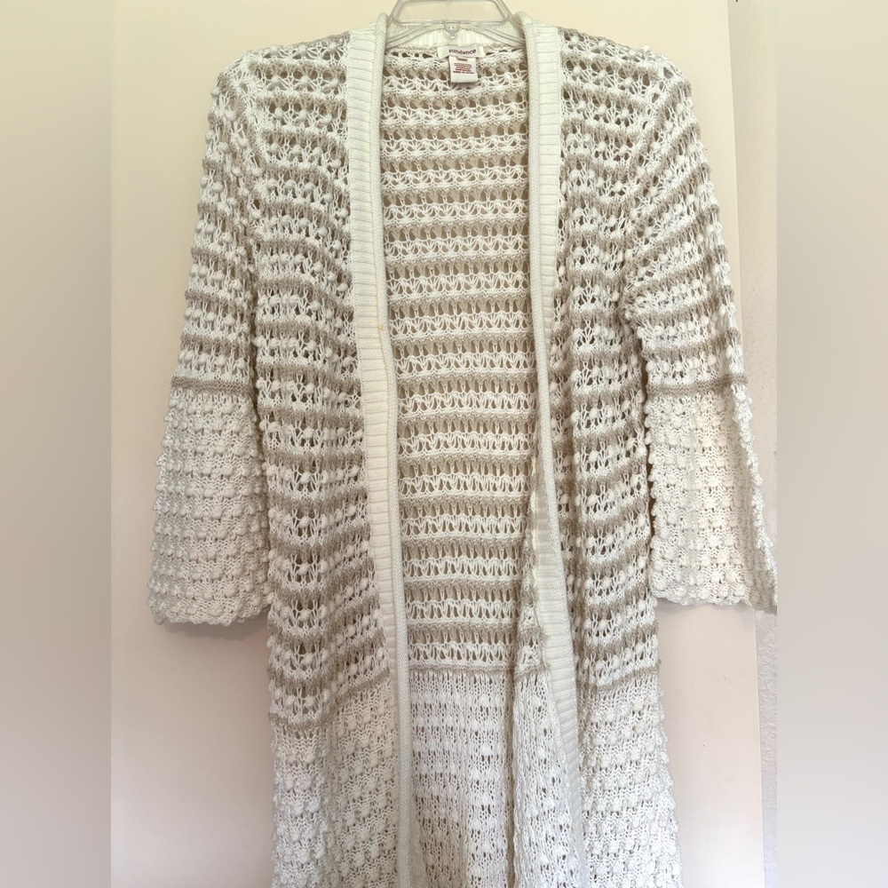 Sundance Cream Crochet Cardigan Sweater with Chunky Knit Sz PM
